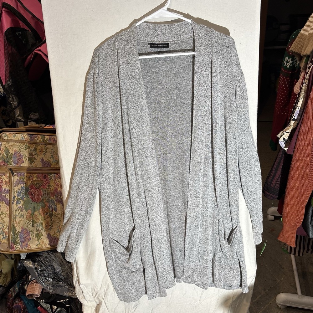 Lane Bryant Gray Marled pockets long sleeve open front cardigan jacket 2XL